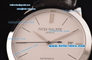 Patek Philippe Calatrava Swiss ETA 2824 Automatic Stainless Steel Case with Black Leather Strap and White Dial Stick Markers