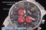 Ferrari Chronograph Miyota Quartz Full Steel with Black Dial and Three Red Subdials