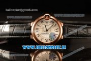 Cartier Ballon Bleu De Large Japanese Miyota 9015 Automatic Rose Gold Case White Dial Roman Numeral Markers With Rose Gold Bezel Black Leather Strap