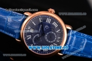 Cartier Rotonde Second Time Zone Day/Night Asia Manual Winding Steel Case with Blue Dial and White Roman Numeral Markers