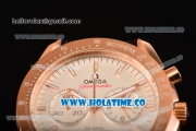 Omega Speedmaster Moonwatch Co-Axial Chronograph Miyota OS20 Quartz Rose Gold Case with White Dial Black Leather Strap and Stick Markers