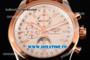 Longines Master Moonphase Chrono Miyota OS10 Quartz with Date Steel Case with White Dial Stick Markers and Rose Gold Bezel