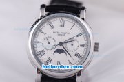Patek Philippe Classic Chronograph Automatic with White Dial,Black Marking and Leather Strap