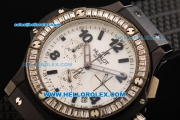 Hublot Big Bang Chronograph Swiss Quartz Movement White Dial with Diamond Bezel and Black Rubber Strap-Lady Model