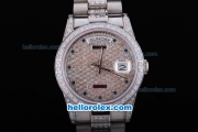 Rolex Day-date with Diamond Dial-Diamonds Bezel,Stainless Steel Strap