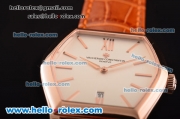 Vacheron Constantin Malte Japanese Miyota OS2035 Quartz Rose Gold Case with Brown Leather Strap and White Dial