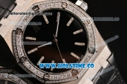 Audemars Piguet Royal Oak 41MM Asia Automatic Steel Case with Black Dial Diamonds Bezel and Stick Markers