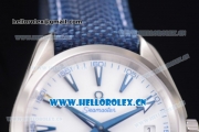 Omega Seamaster Aqua Terra 150M Clone 8500 Automatic Steel Case with White Dial Blue Leather and Stick Markers (EF)