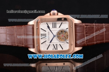 Cartier Santos Tourbillon Asia Automatic Rose Gold Case with White Dial and Brown Leather Strap - Roman Numeral Markers