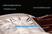 Cartier Tank MC Miyota 8245 Automatic Steel Case with Brown Leather Strap White Dial and Diamond Bezel