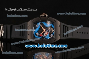 Richard Mille Tourbillon RM 057 Dragon Swiss ETA 2824 Automatic PVD Case with Black Rubber Strap and Blue Dragon Dial - 1:1 Original