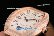 Franck Muller Heart Swiss Quartz Rose Gold Case with Black Leather Strap Diamond Bezel and White Dial - ETA Coating