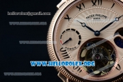 Patek Philippe Grand Complication Swiss Tourbillon Manual Winding Rose Gold Case with Rose Gold Dial Roman Numeral Markers and Black Leather Strap