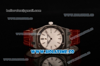 Audemars Piguet Royal Oak Lady Swiss Quartz Steel Case with Brown Leather Strap White Dial and Stick Markers