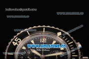 BlancPain Fifty Fathoms Chronograph Flyback Calibre F185 Swiss Valjoux 7750 Automatic Steel Case with Black Dial Stick Markers and Black Sail-Canvas Strap