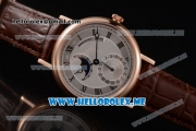 Breguet Classique Moonphase Miyota 9015 Automatic Rose Gold Case with Silver Dial Brown Leather Strap and Roman Numeral Markers (EF)