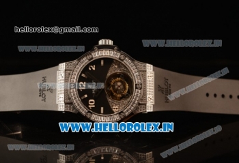 Hublot Big Bang Tourbillon Movement Steel Case All Diamonds with Black Diamonds Dial and Black Rubber Strap