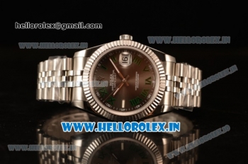 Rolex Datejust 37mm Swiss ETA 2836 Automatic Movement Steel Case with Steel Bezel Grey Dial Green Roman Steel Strap