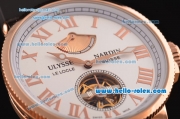 Ulysse Nardin Marine Chronometer Manufacture Power Reserve Asia ST25 Automatic Rose Gold Case with Black Rubber Strap White Dial Roman Markers