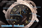 Panerai Luminor Regatta Chronograph PAM 308 Swiss Valjoux 7750 Automatic Steel Case with Black Dial and Black Rubber Strap