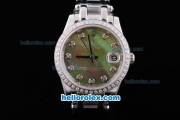 Rolex Datejust Oyster Perpetual Automatic ETA Case with Diamond Bezel,Green Shell Dial and Diamond Marking-Small Calendar