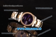 Rolex Datejust Asia 2813 Automatic Yellow Gold/Steel Case with Purple Dial Roman Numeral Markers and Diamonds Bezel (BP)