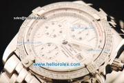 Breitling Chronomat Evolution Chronograph Swiss Valjoux 7750 Automatic Movement Steel Case with Diamond Bezel and White Dial