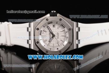 Audemars Piguet Royal Oak Offshore Diver Clone AP Calibre 3120 Automatic Steel Case with White Dial Rubber Strap and Stick Markers (EF)