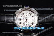 Cartier Cle de Cartier Chrono Japanese Miyota OS20 Quartz Steel Case with White Dial and Black Leather Strap