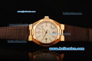 Vacheron Constantin Overseas Swiss ETA 2836 Automatic Movement Gold Case with Stick Markers and Brown Leather Strap