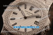 Patek Philippe Nautilus Miyota 9015 Automatic Diamonds/Steel Case with White Dial and Stick Markers (AAAF)