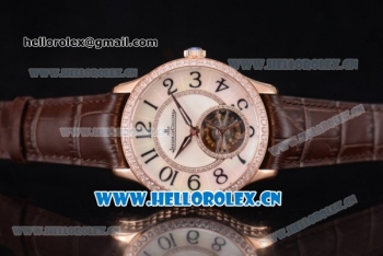 Jaeger-LECoultre Master Grande Tourbillon Swiss Tourbillon Automatic Steel Case with White Dial Diamonds Bezel and Brown Leather Strap (FT)