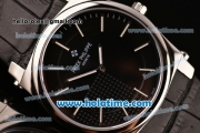 Patek Philippe Gondolo Japanese Miyota Quartz Steel Case with Black Leather Bracelet Stick Markers and Black Dial