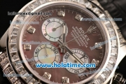 Rolex Daytona Chrono Swiss Valjoux 7750 Automatic Steel Case with Diamond Bezel Black Leather Strap and Brown MOP Dial