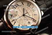 Cartier Ballon Bleu De Large Japanese Miyota 9015 Automatic Rose Gold Case White Dial Roman Numeral Markers With Steel Bezel Black Leather Strap