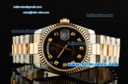 Rolex Day-Date Rolex 3156 Automatic Steel Case with Two Tone Strap Black Dial and Diamond Markers