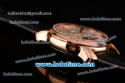 Vacheron Constantin Malte Asia 2813 Automatic Rose Gold Case with Black Leather Strap White Dial and Stick Markers