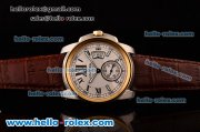 Cartier Calibre De Swiss ETA 2824 Automatic Steel Case Gold Bezel with Brown Leather Strap and White Dial