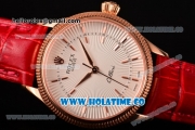 Rolex Cellini Time Asia 2813 Automatic Rose Gold Case with Beige Dial Red Leather Strap and Stick Markers