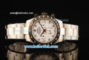 Rolex Daytona Chronograph Swiss Valjoux 7750 Automatic Movement Steel Case with White Dial and Diamond Markers-Black Bezel