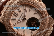 Patek Philippe Master Swiss Tourbillon Manual Winding Rose Gold Case White Dial Stick Markers With Rose Gold Bezel Brown Leahter Strap