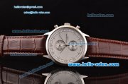 Patek Philippe Grand Complication Chronograph Miyota OS20 Quartz Steel Case with Stick Markers and Brown Leather Strap