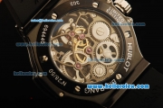 Hublot Big Bang Skeleton Swiss Tourbillon Manual Winding Movement Ceramic Case and Bezel with Black Rubber Strap