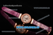 Omega Deville Ladymatic Clone 8500 Automatic Rose Gold Case with Diamonds Bezel White MOP Textured Dial and Purple Leather Strap (V6)