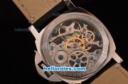 Panerai Luminor Marina Skeleton 3836 Manual Winding Steel Case with Skeleton Dial and Black Leather Strap