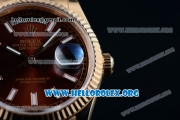 Rolex Day-Date Swiss ETA 2836 Automatic 18K Rose Gold Case with Brown Dial Stick Markers and 18K Rose Gold Bracelet (BP)