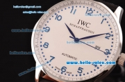 IWC Portuguese 2813 Automatic Steel Case with Blue Numeral Markers White Dial and Black Leather Strap