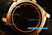 Rolex Cellini Swiss Quartz Rose Gold Case with Black Dial and Black Leather Strap-Roman Markers