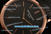 Patek Philippe Calatrava Miyota OS2035 Quartz Rose Gold Case with Black Dial and Stick Markers