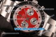 Rolex Daytona Vintage Chrono Miyota OS20 Quartz Steel Case/Bracelet with Point Markers and Red Dial - White Inner Bezel